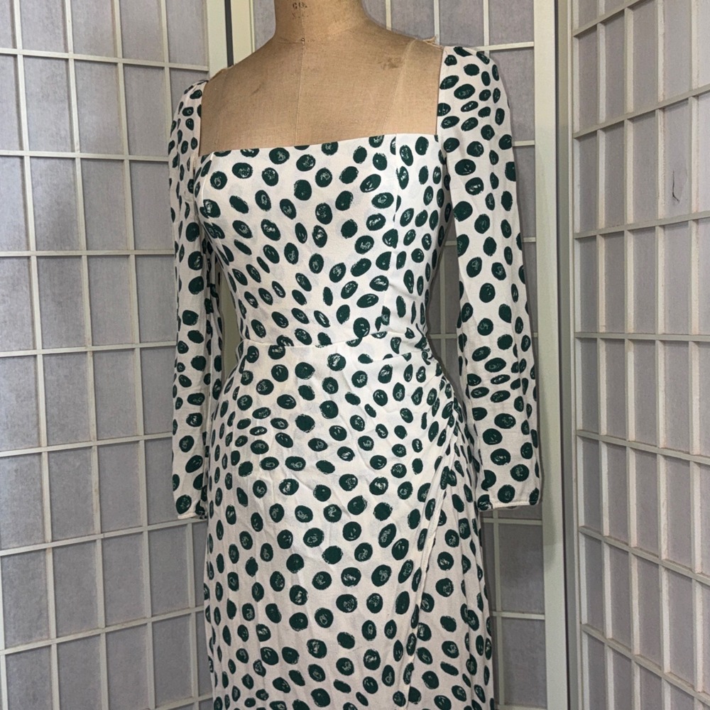Reformation Hilda Long Sleeve Festival Fairy Cottagecore Green Polka Dot Dress 4 - Picture 7 of 16